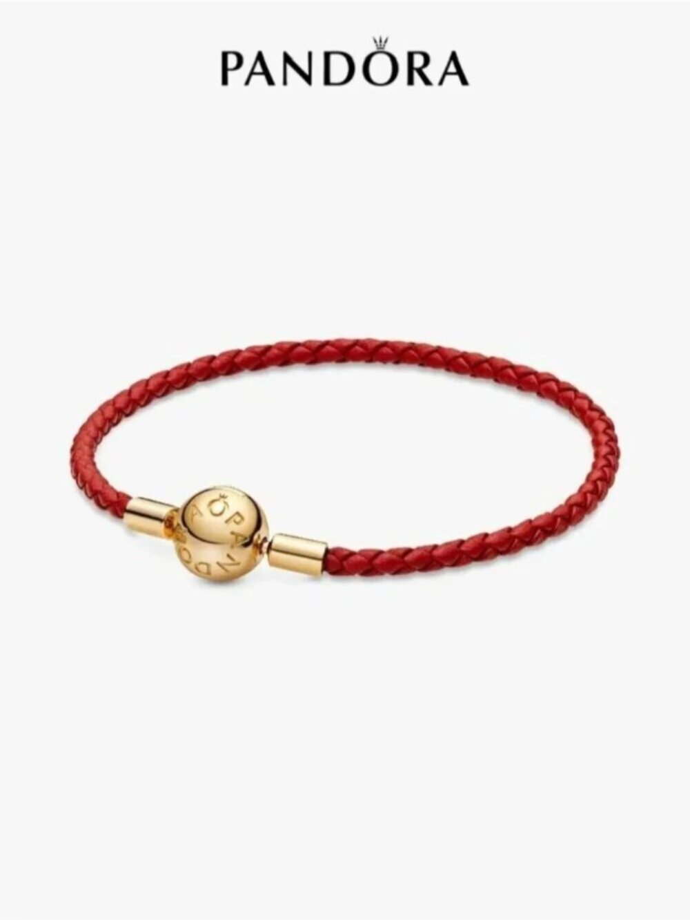 Pandora Moments Red Woven Leather Bracelet